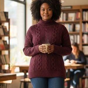 Jennifer Lopez  Hollywood Boudoir Turtleneck Sweater Thick Cable Wool Cabincore